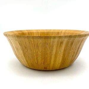 Large Round Vintage Bamboo Wood Serving Bowl